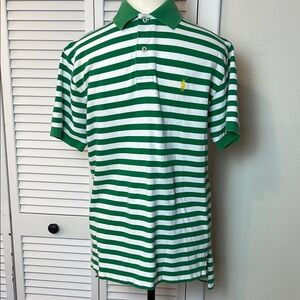 Classic Polo Ralph Lauren Green Striped Men's Polo Shirt Size S Yellow Pony